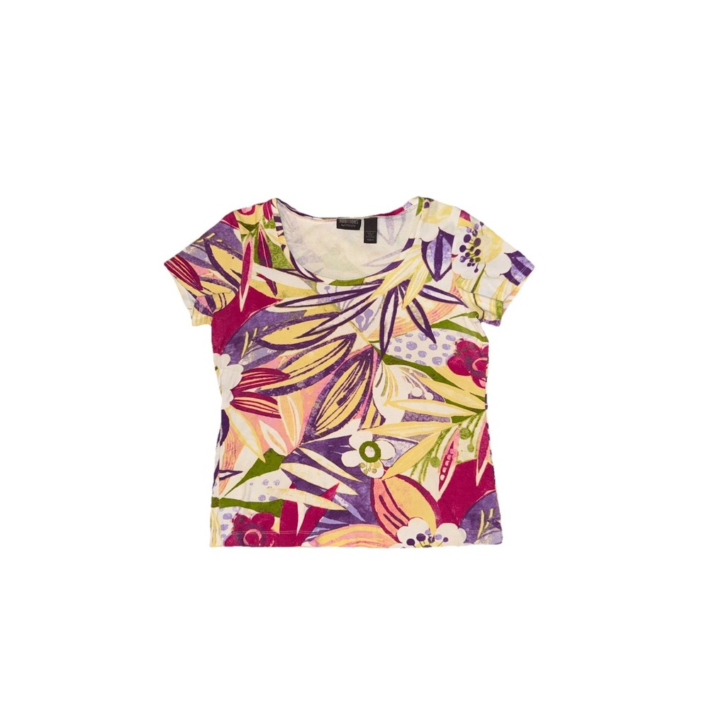 Chico's ADDIITONS Tropical Floral T-Shirt Size 0 (US Small) 100% Cotton